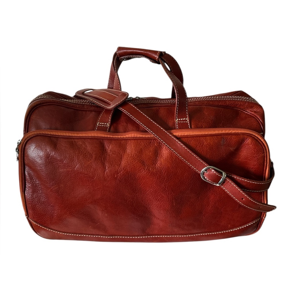 Floto Leather Travel Duffle Bag on Wheels Honey Brown